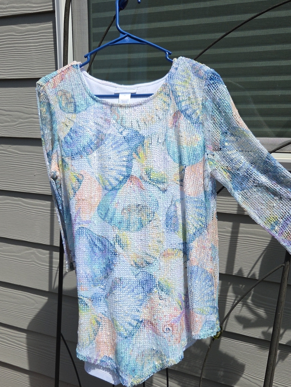 Alfred Dunner Pastel Blue Multicolor Sheer Knit Top